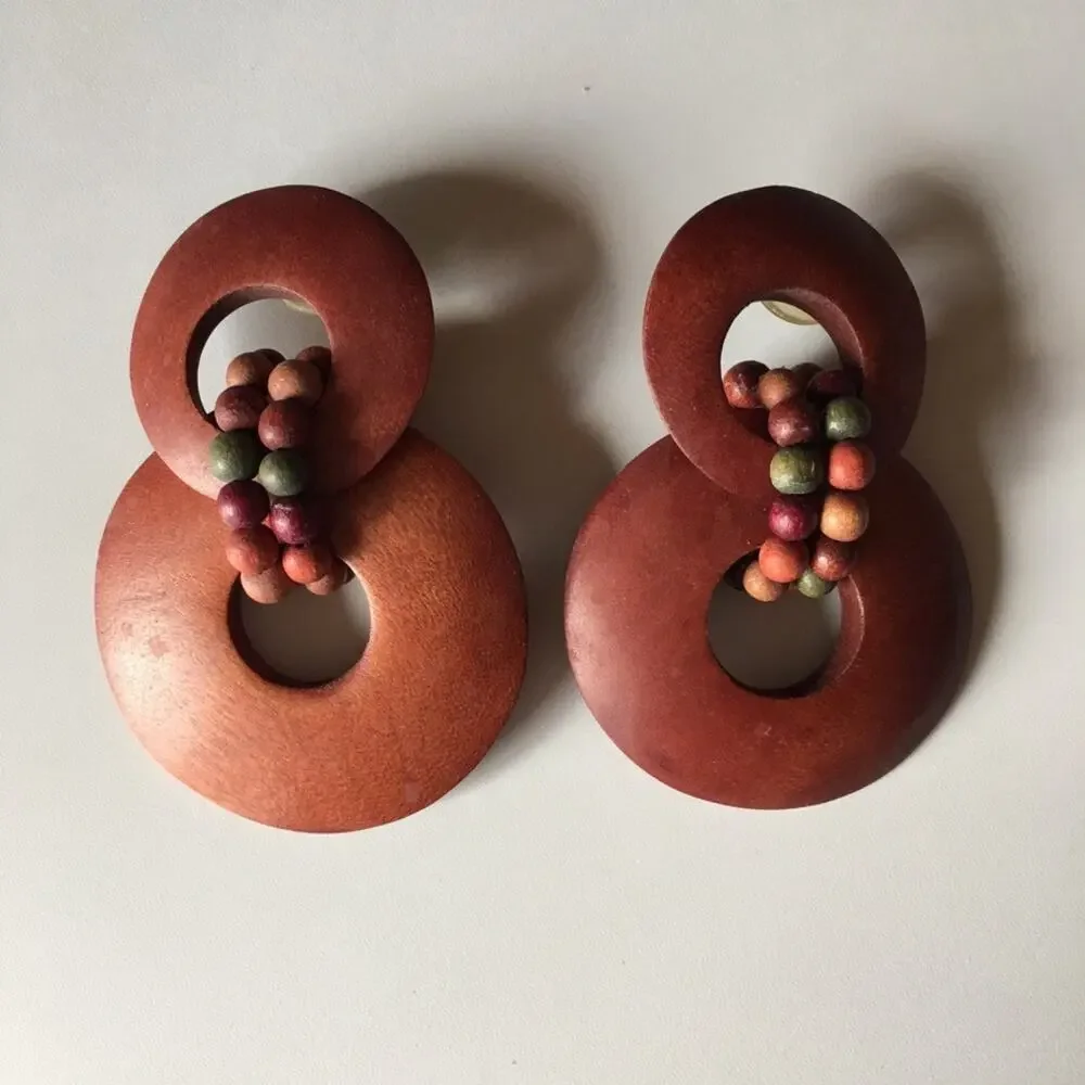 Wooden circle statement earrings